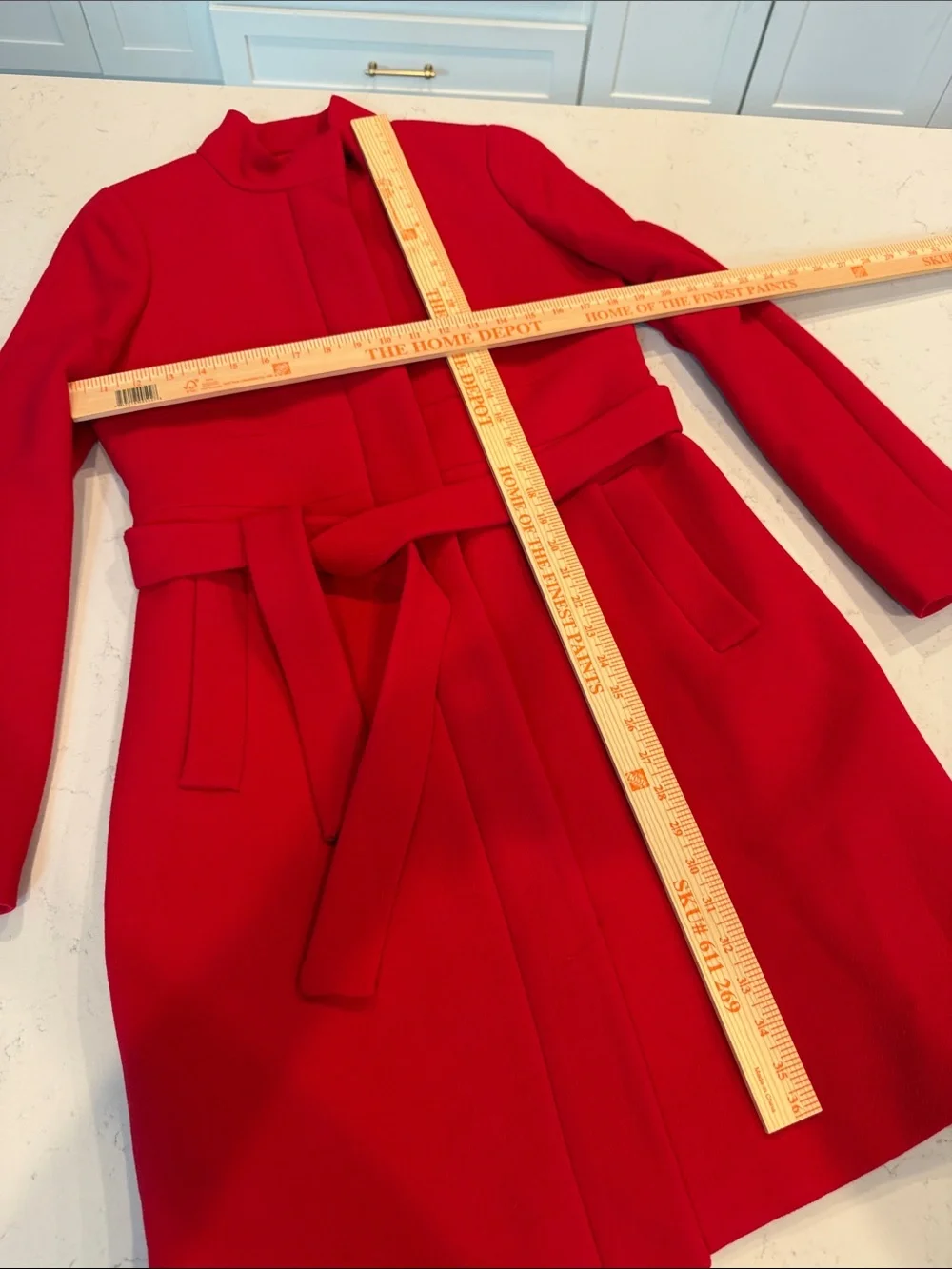 J Crew double cloth deep red Belted Coat with Stand Collar